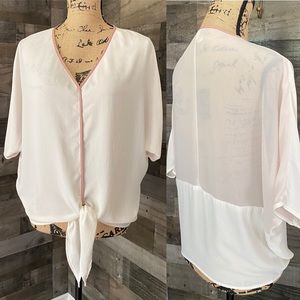 GLOW cream sheer back loose front tie blouse